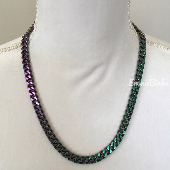 New Oil Slick Chain Link Necklace | Iridescent Miami Cuban Chain | Unisex - Picture 2 of 16